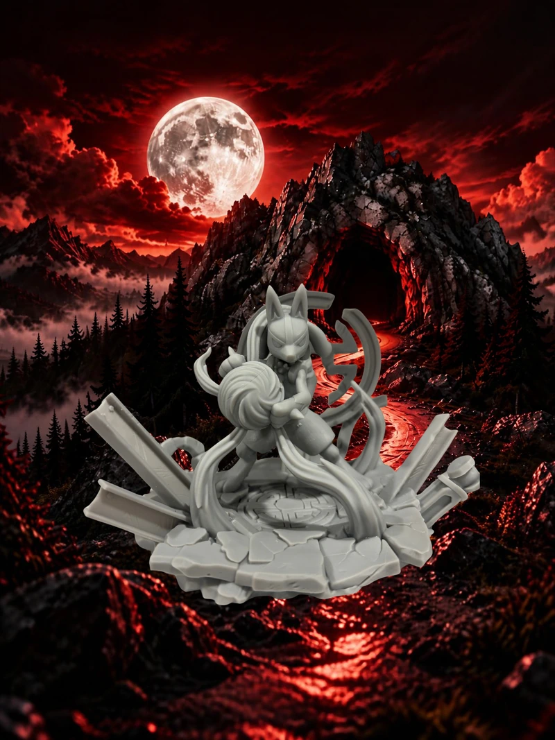Unpainted pair of character models on a sculpted stone base